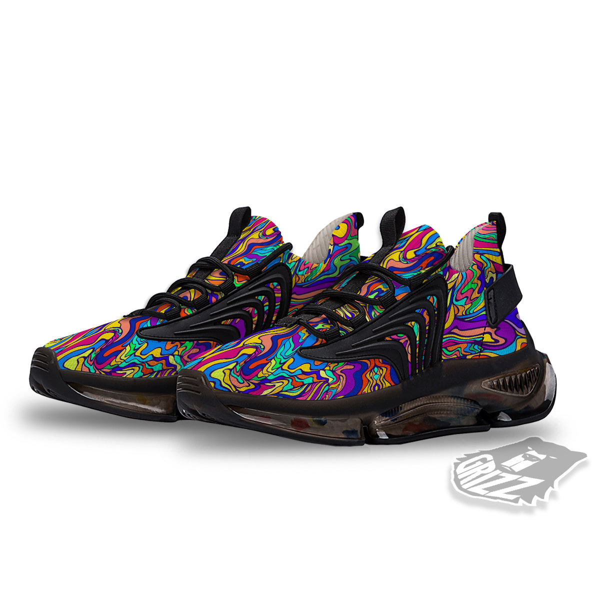 Psychedelic Colorful Fractal Mirror Print Black Gym Shoes-grizzshop