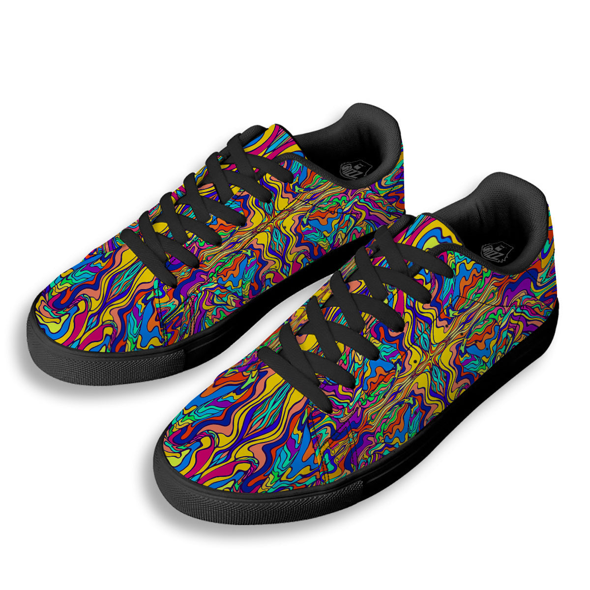 Psychedelic Colorful Fractal Mirror Print Black Low Top Sneakers-grizzshop