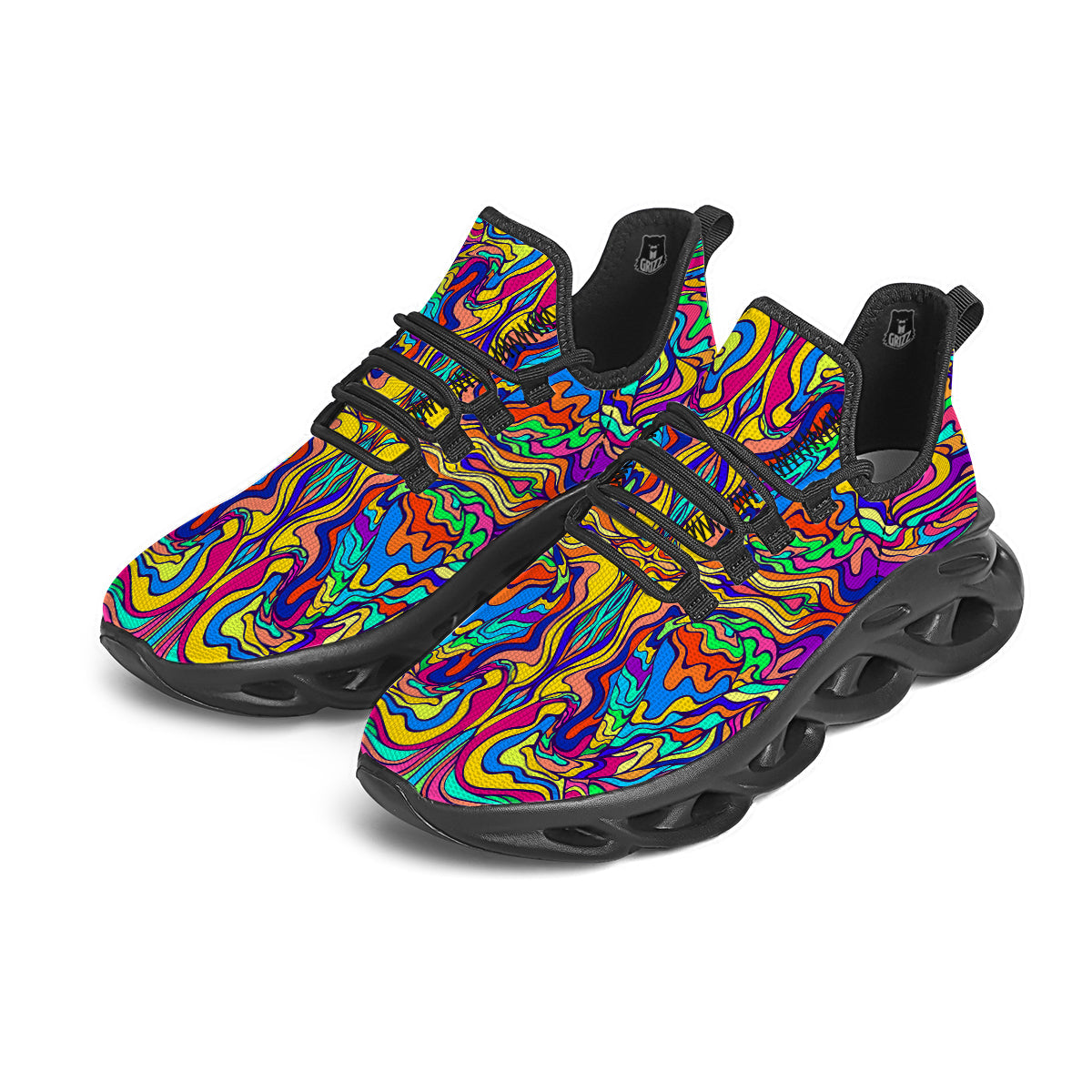 Psychedelic Colorful Fractal Mirror Print Black Running Shoes-grizzshop