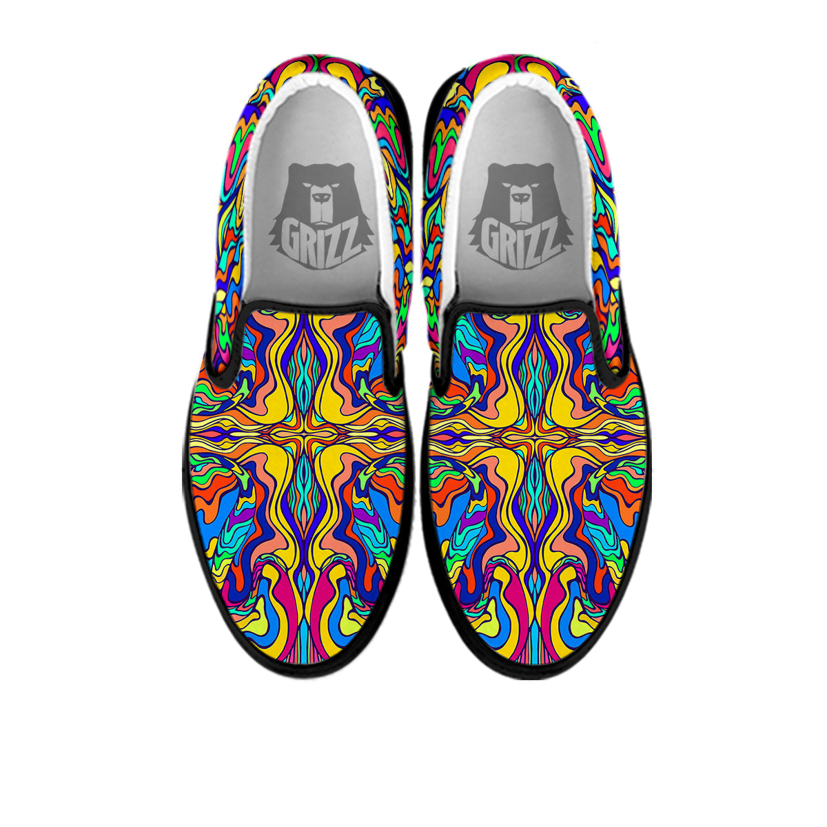 Psychedelic Colorful Fractal Mirror Print Black Slip On Shoes-grizzshop