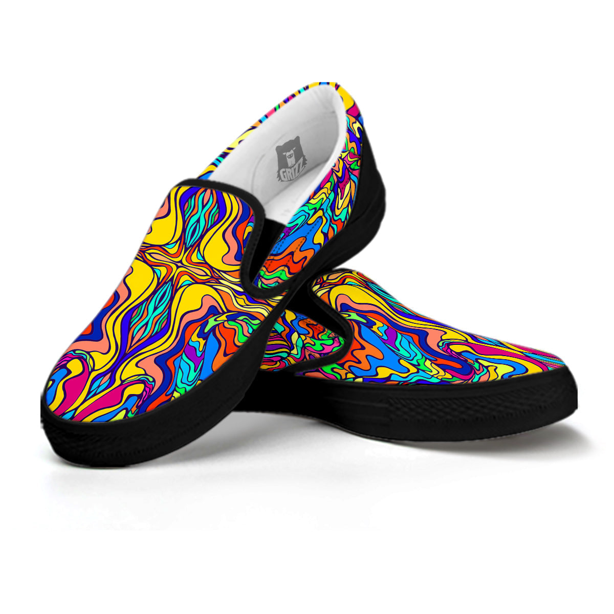 Psychedelic Colorful Fractal Mirror Print Black Slip On Shoes-grizzshop