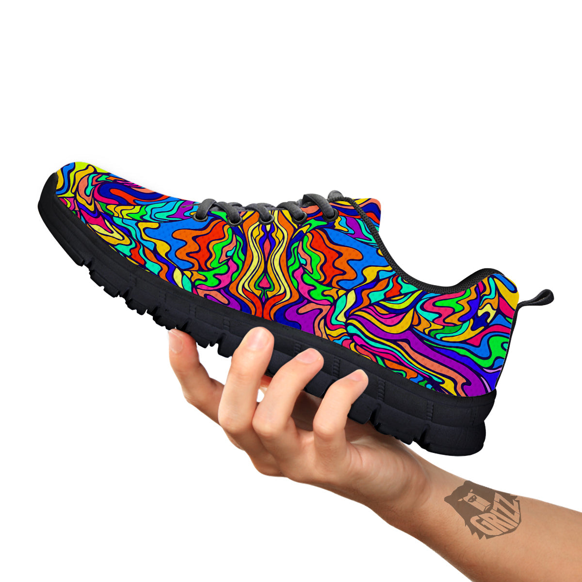 Psychedelic Colorful Fractal Mirror Print Black Sneaker-grizzshop