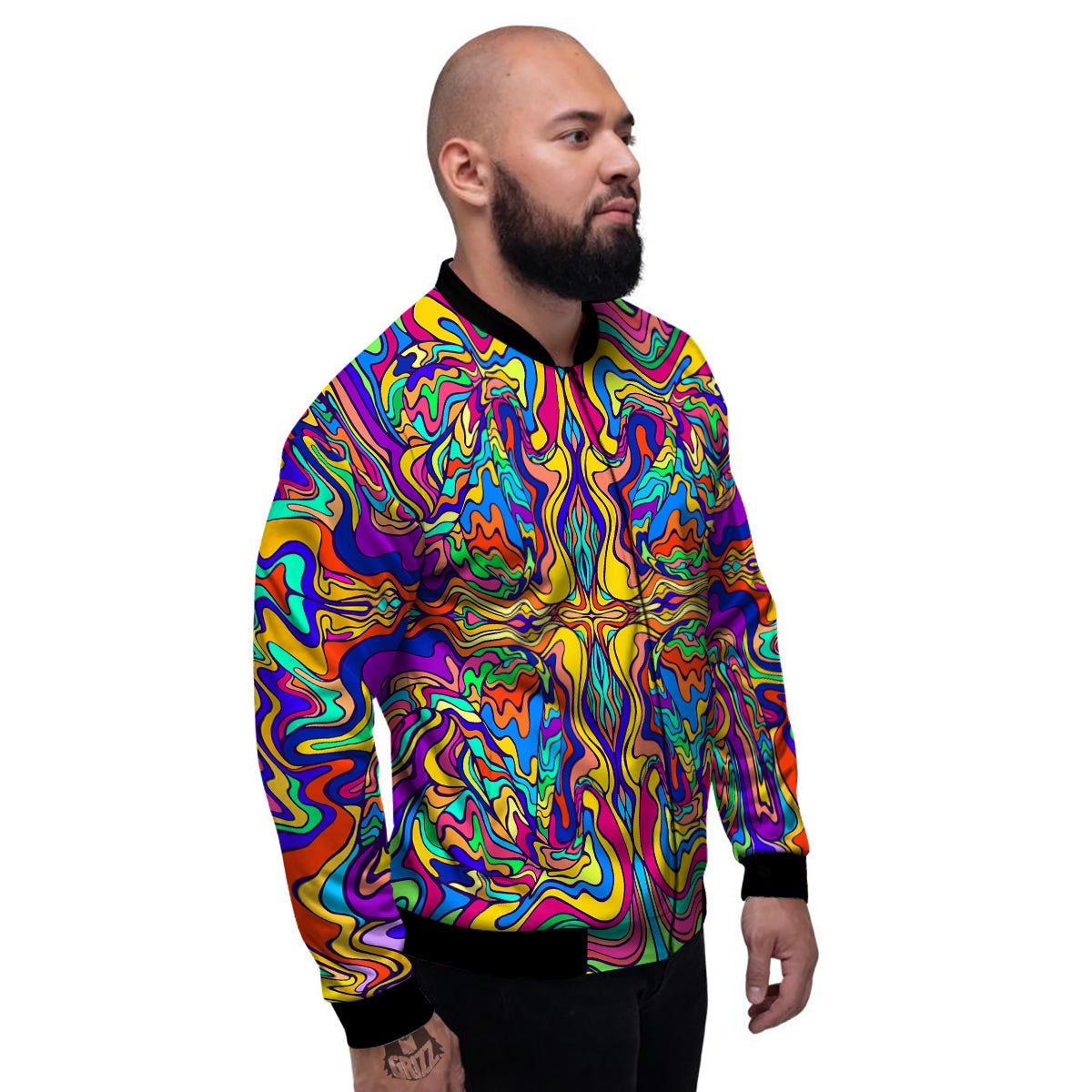 Psychedelic Colorful Fractal Mirror Print Men's Bomber Jacket-grizzshop
