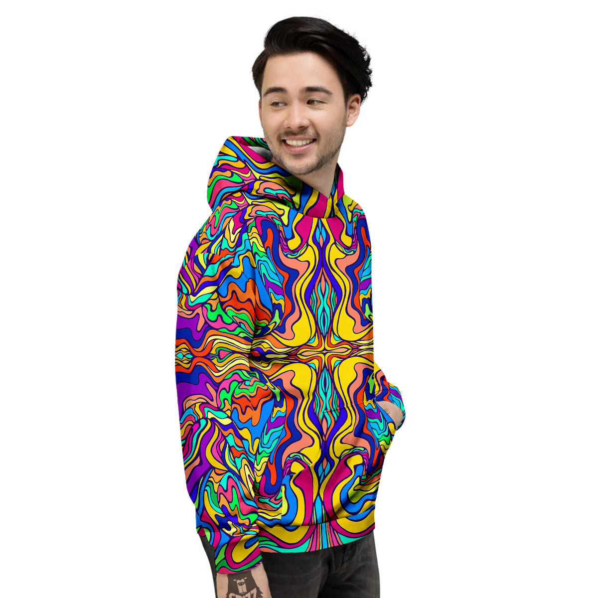 Psychedelic Colorful Fractal Mirror Print Men's Hoodie-grizzshop