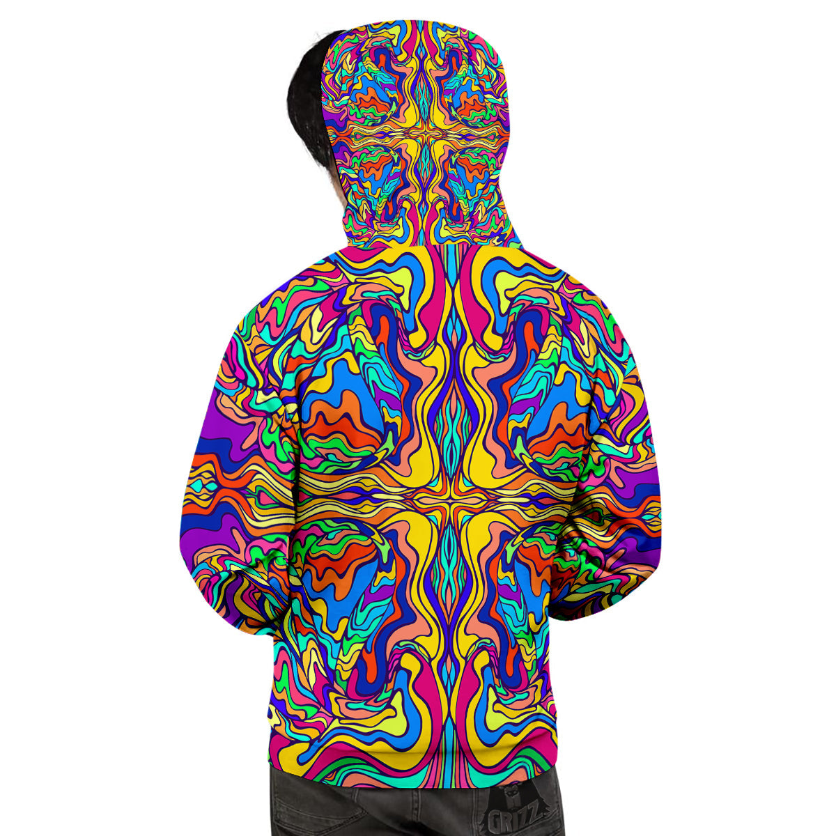 Psychedelic Colorful Fractal Mirror Print Men's Hoodie-grizzshop