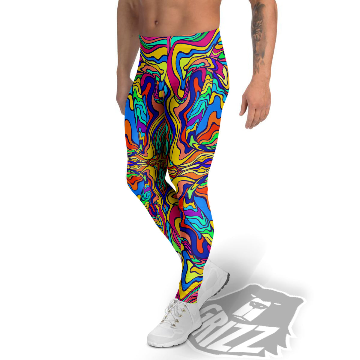 Psychedelic Colorful Fractal Mirror Print Men's Leggings-grizzshop