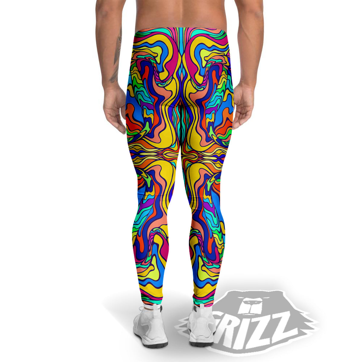 Psychedelic Colorful Fractal Mirror Print Men's Leggings-grizzshop