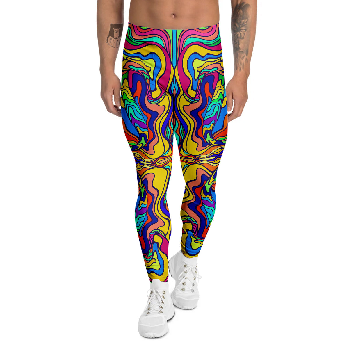 Psychedelic Colorful Fractal Mirror Print Men's Leggings-grizzshop
