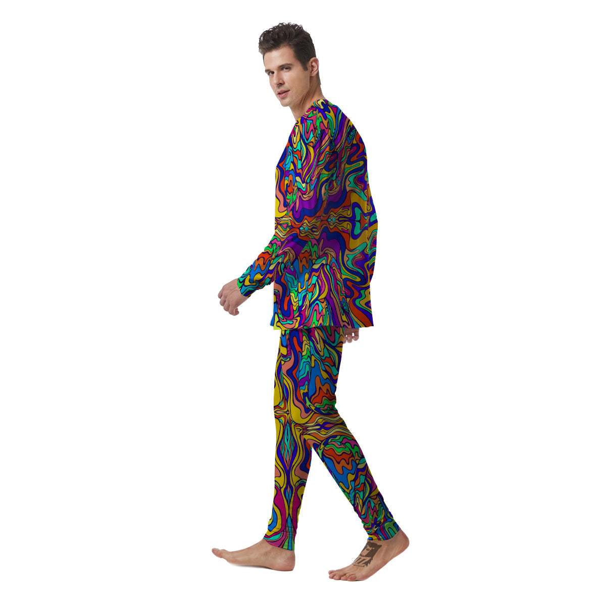 Psychedelic Colorful Fractal Mirror Print Men's Pajamas-grizzshop