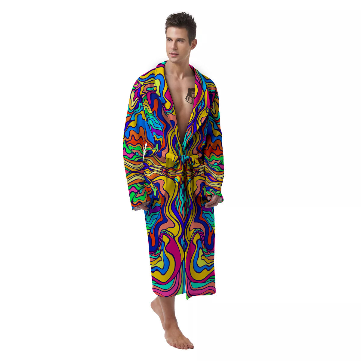 Psychedelic Colorful Fractal Mirror Print Men's Robe-grizzshop