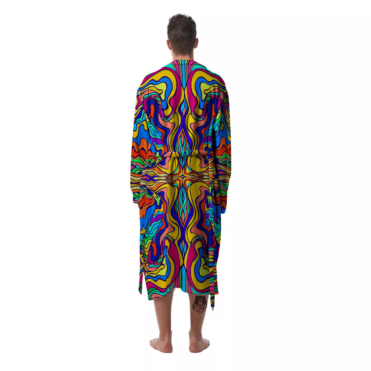 Psychedelic Colorful Fractal Mirror Print Men's Robe-grizzshop