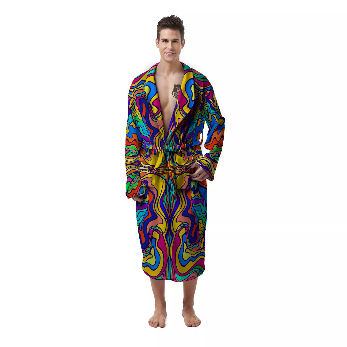 Psychedelic Colorful Fractal Mirror Print Men's Robe-grizzshop