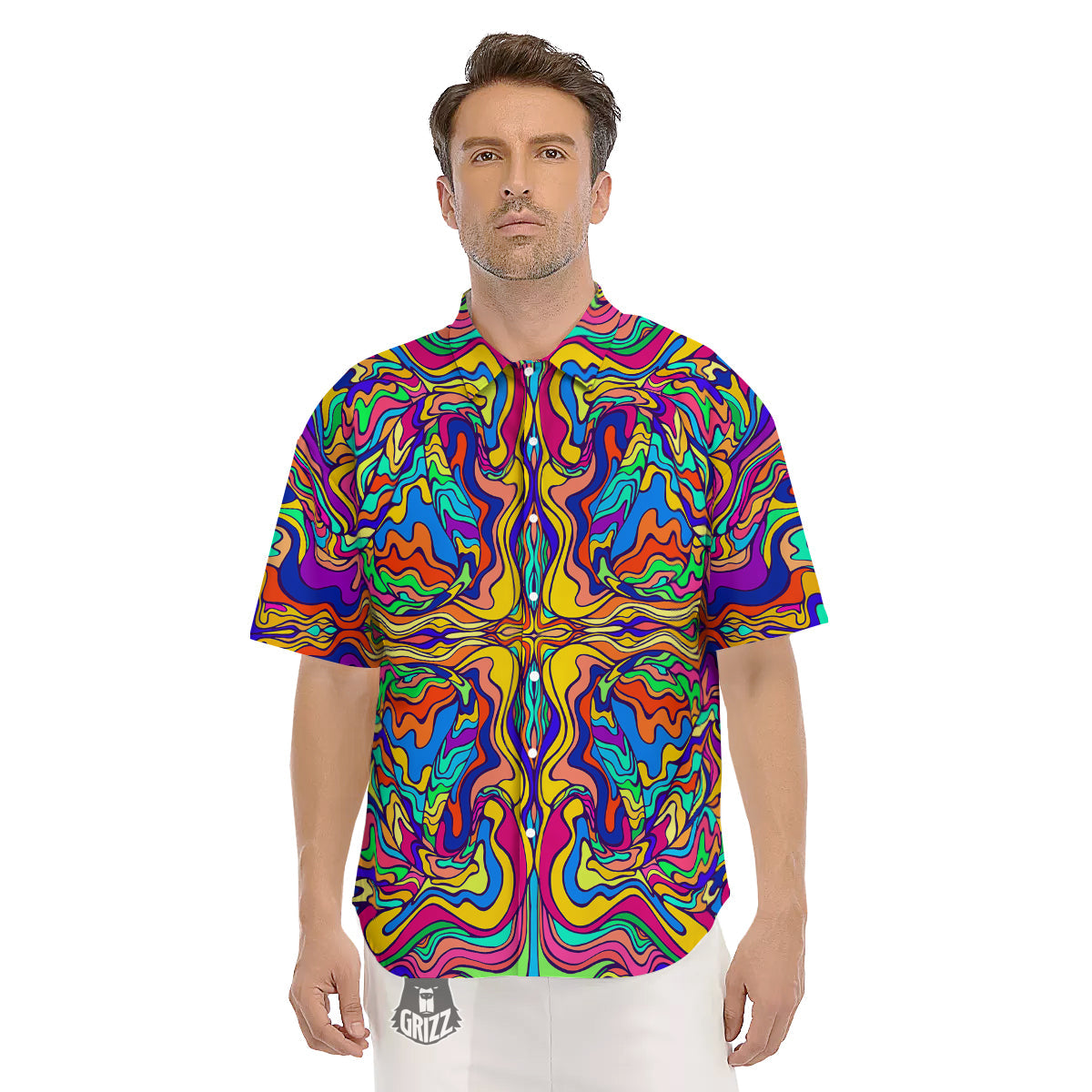 Psychedelic Colorful Fractal Mirror Print Men's Short Sleeve Shirts-grizzshop