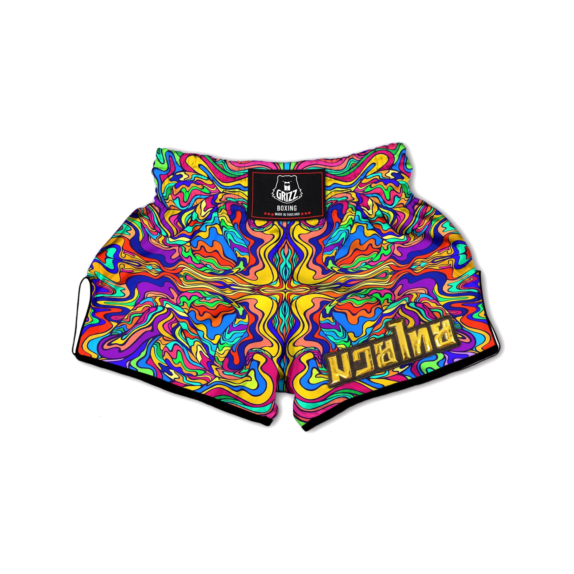 Psychedelic Colorful Fractal Mirror Print Muay Thai Boxing Shorts-grizzshop