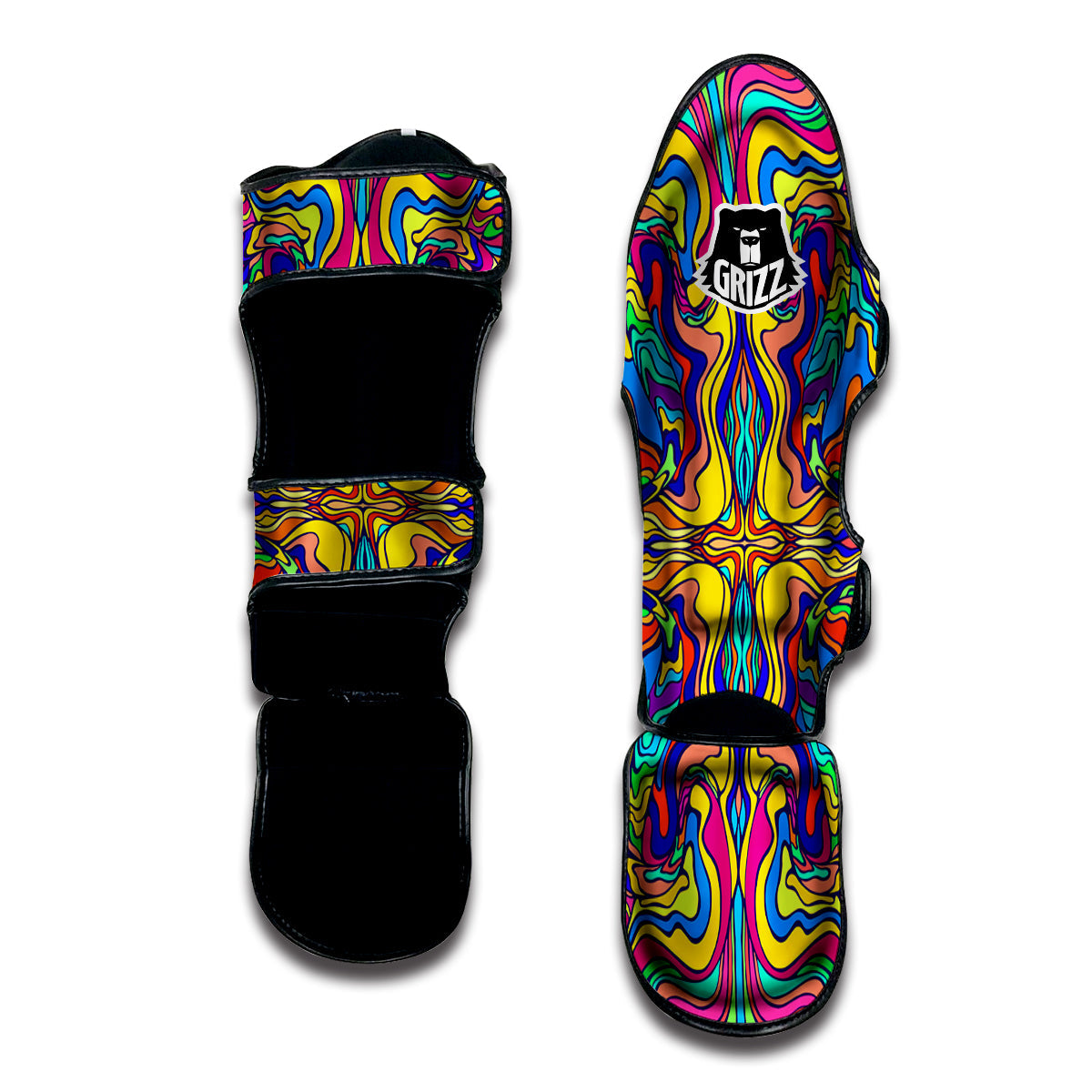Psychedelic Colorful Fractal Mirror Print Muay Thai Shin Guards-grizzshop
