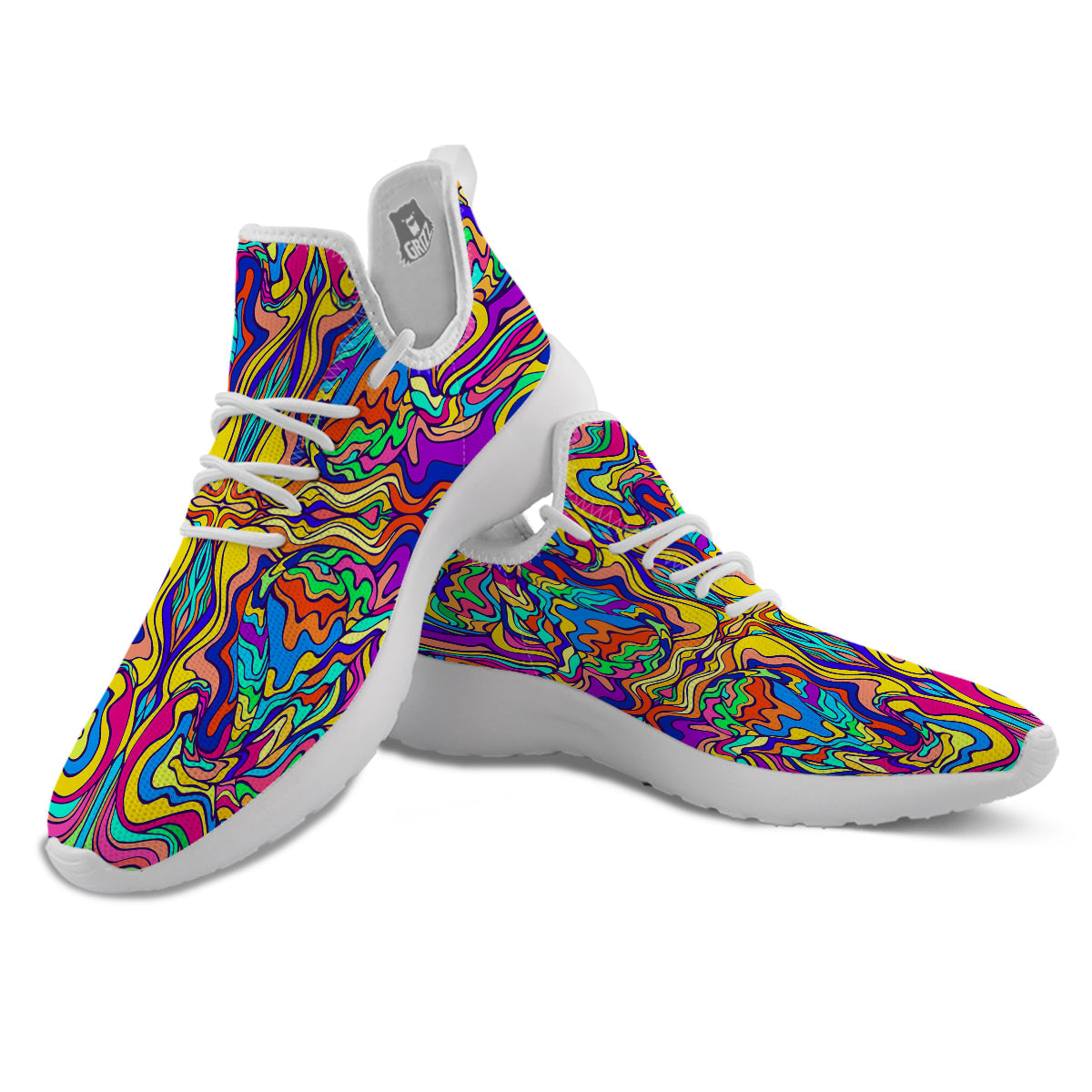 Psychedelic Colorful Fractal Mirror Print White Athletic Shoes-grizzshop