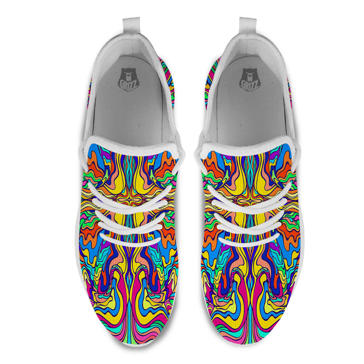 Psychedelic Colorful Fractal Mirror Print White Athletic Shoes-grizzshop