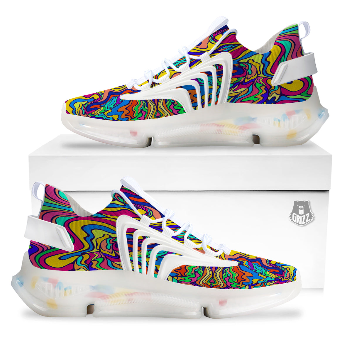 Psychedelic Colorful Fractal Mirror Print White Gym Shoes-grizzshop