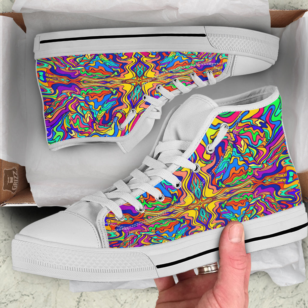 Psychedelic Colorful Fractal Mirror Print White High Top Shoes-grizzshop