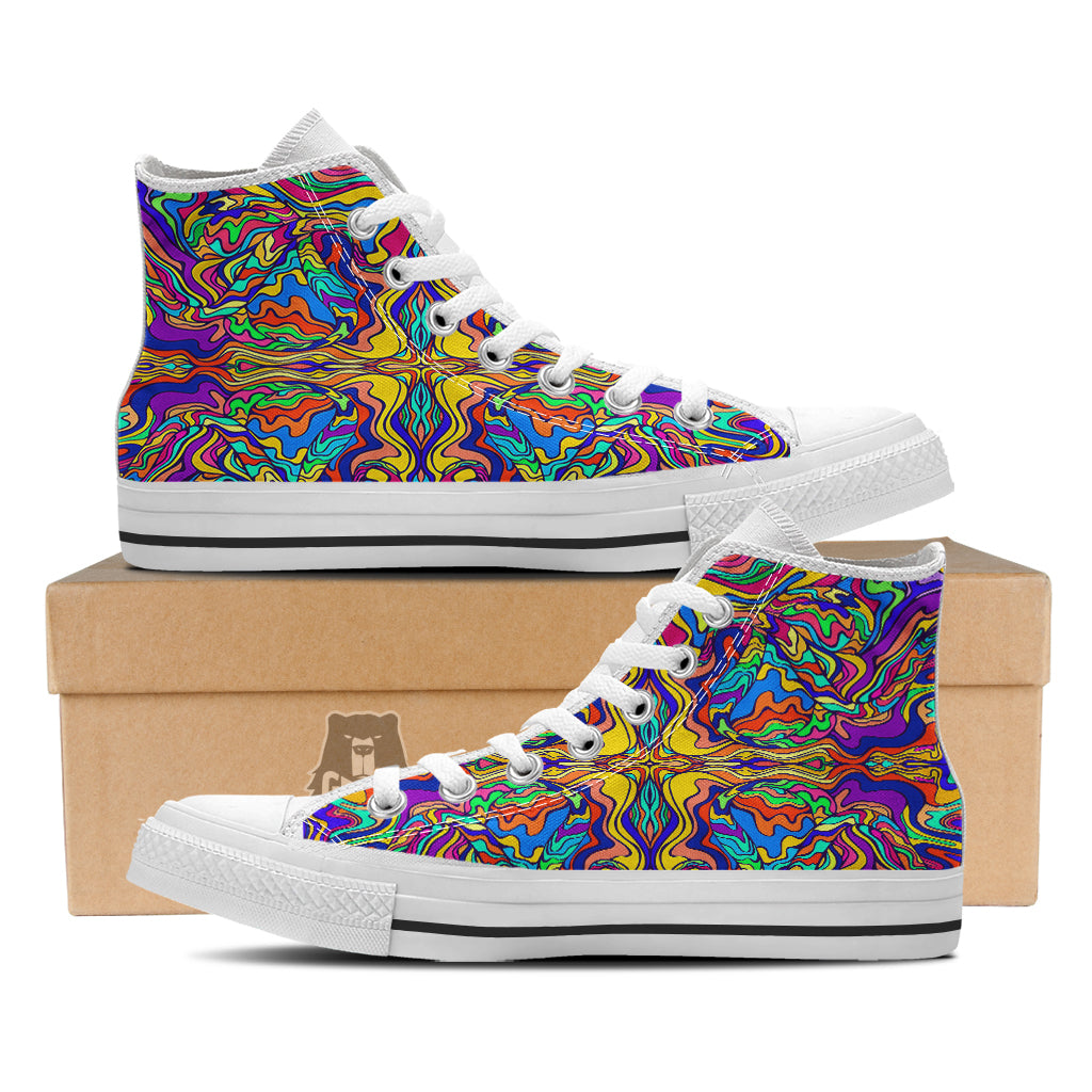 Psychedelic Colorful Fractal Mirror Print White High Top Shoes-grizzshop