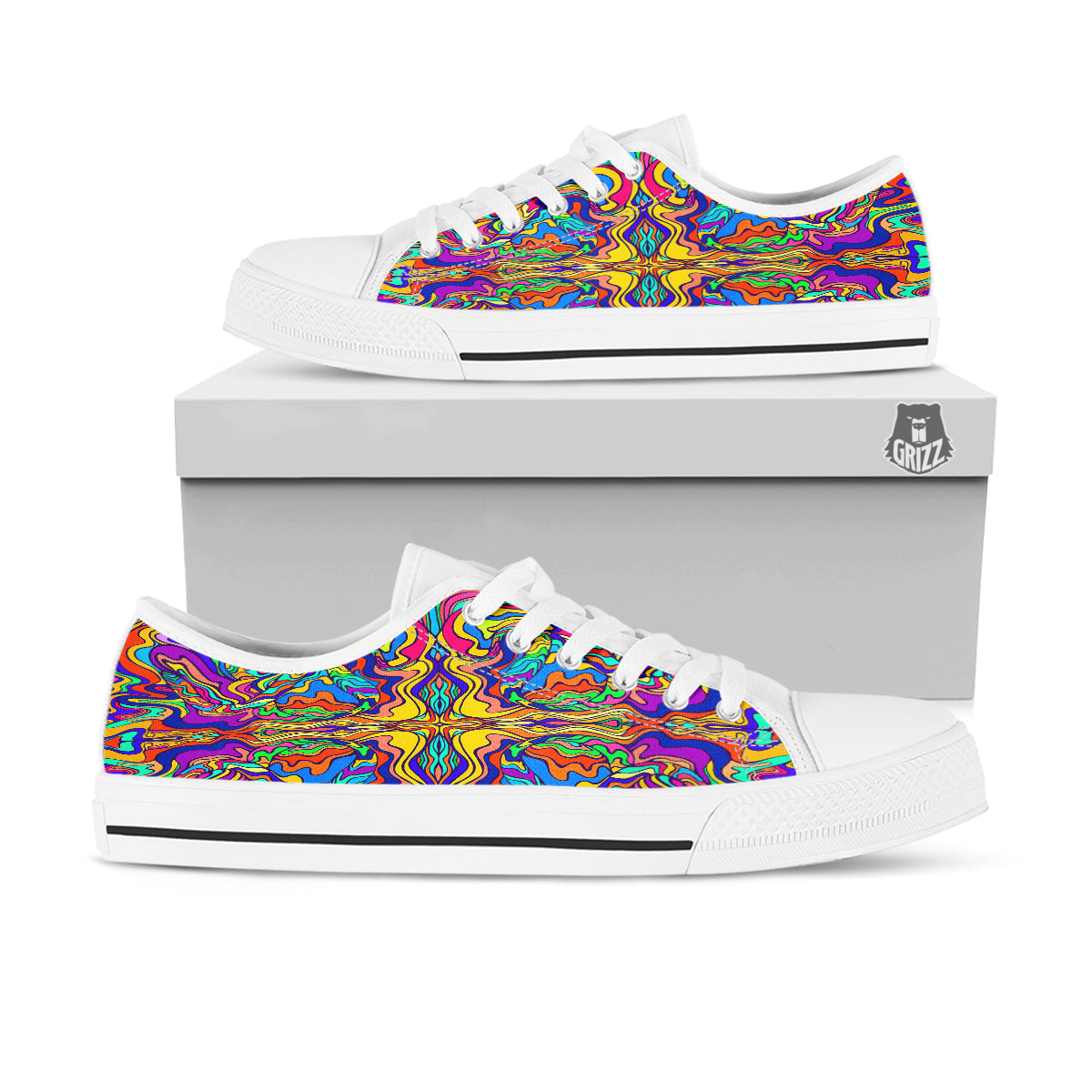 Psychedelic Colorful Fractal Mirror Print White Low Top Shoes-grizzshop