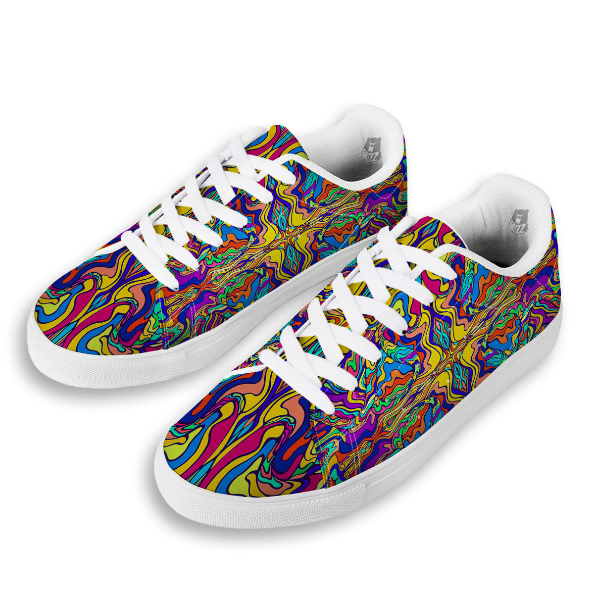 Psychedelic Colorful Fractal Mirror Print White Low Top Sneakers-grizzshop