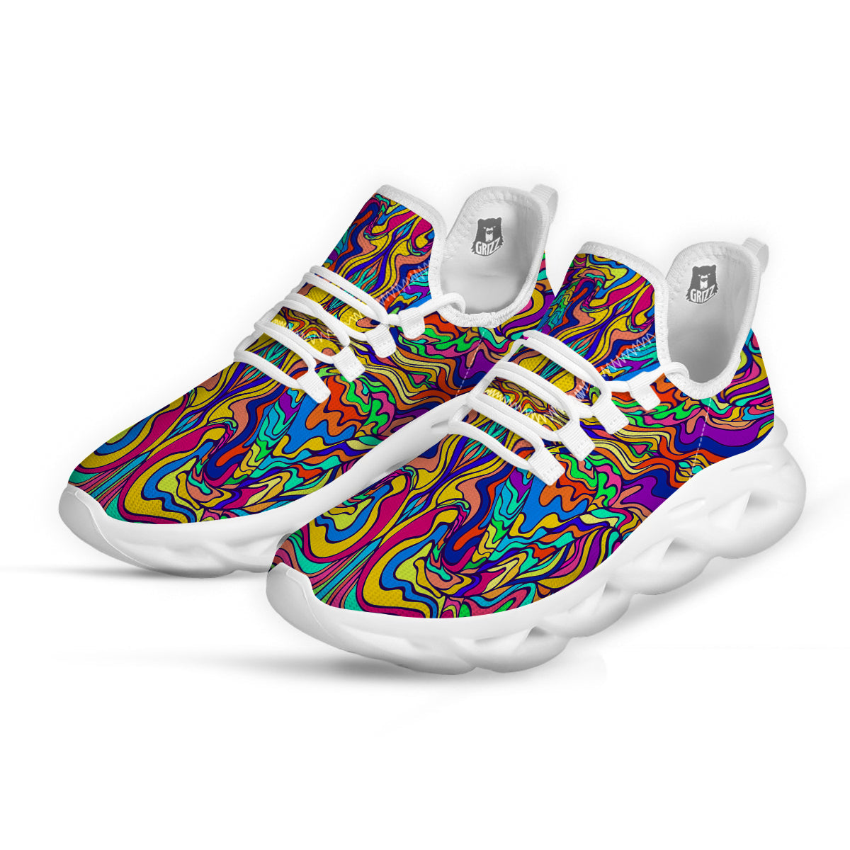 Psychedelic Colorful Fractal Mirror Print White Running Shoes-grizzshop