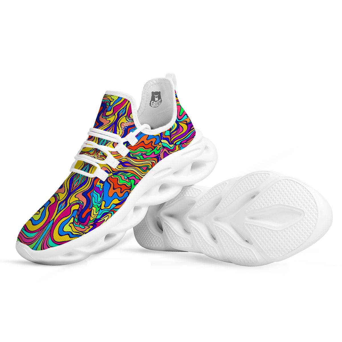 Psychedelic Colorful Fractal Mirror Print White Running Shoes-grizzshop
