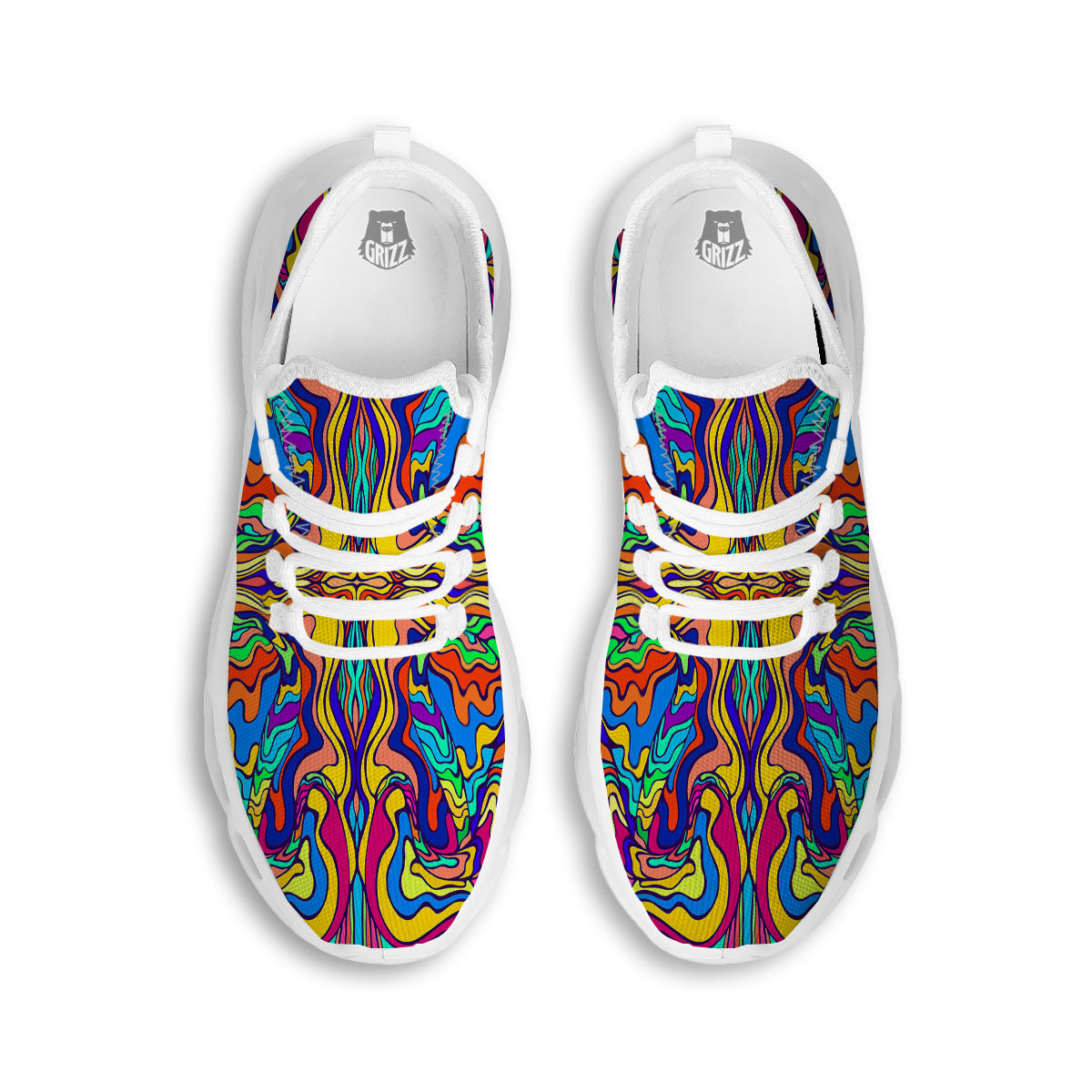 Psychedelic Colorful Fractal Mirror Print White Running Shoes-grizzshop