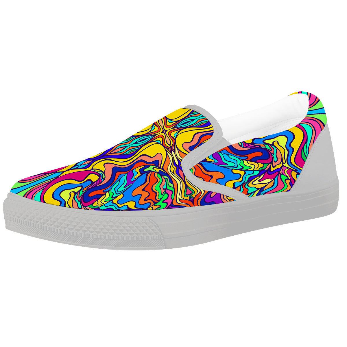 Psychedelic Colorful Fractal Mirror Print White Slip On Shoes-grizzshop