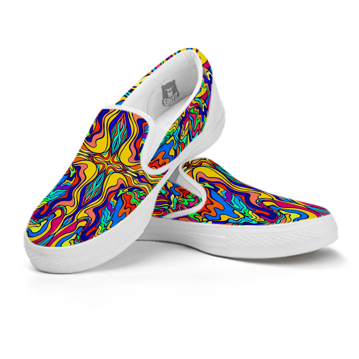 Psychedelic Colorful Fractal Mirror Print White Slip On Shoes-grizzshop