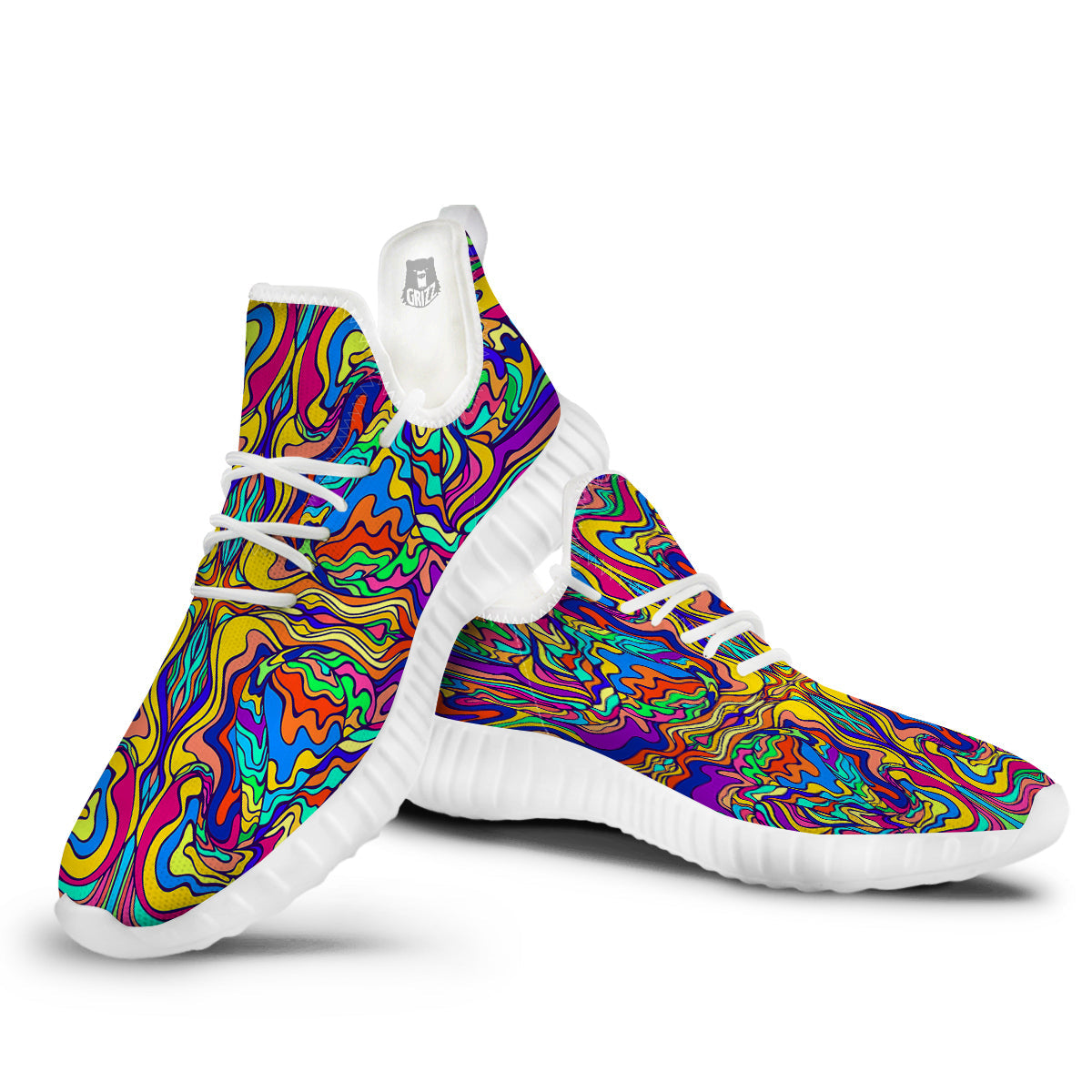 Psychedelic Colorful Fractal Mirror Print White Walking Shoes-grizzshop