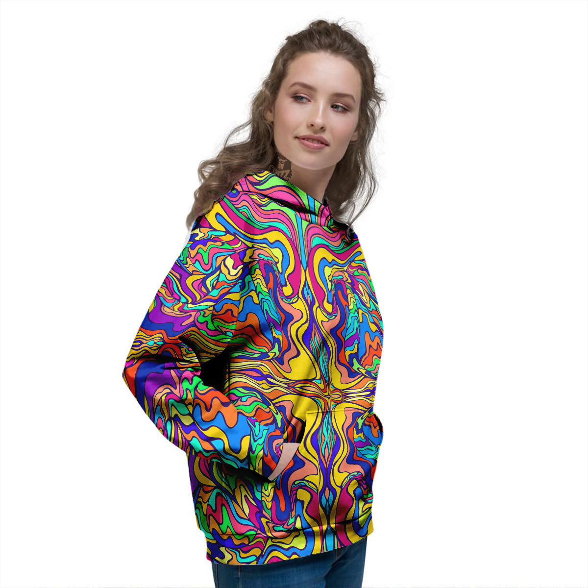 Psychedelic Colorful Fractal Mirror Print Women's Hoodie-grizzshop
