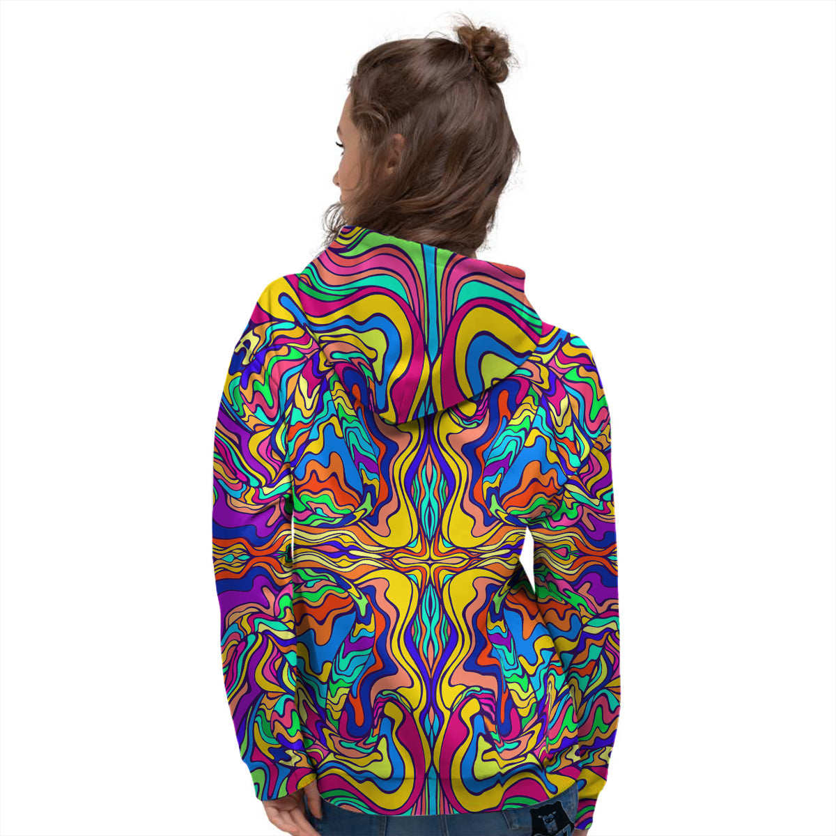 Psychedelic Colorful Fractal Mirror Print Women's Hoodie-grizzshop