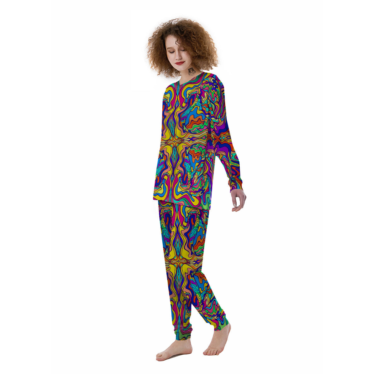 Psychedelic Colorful Fractal Mirror Print Women's Pajamas-grizzshop