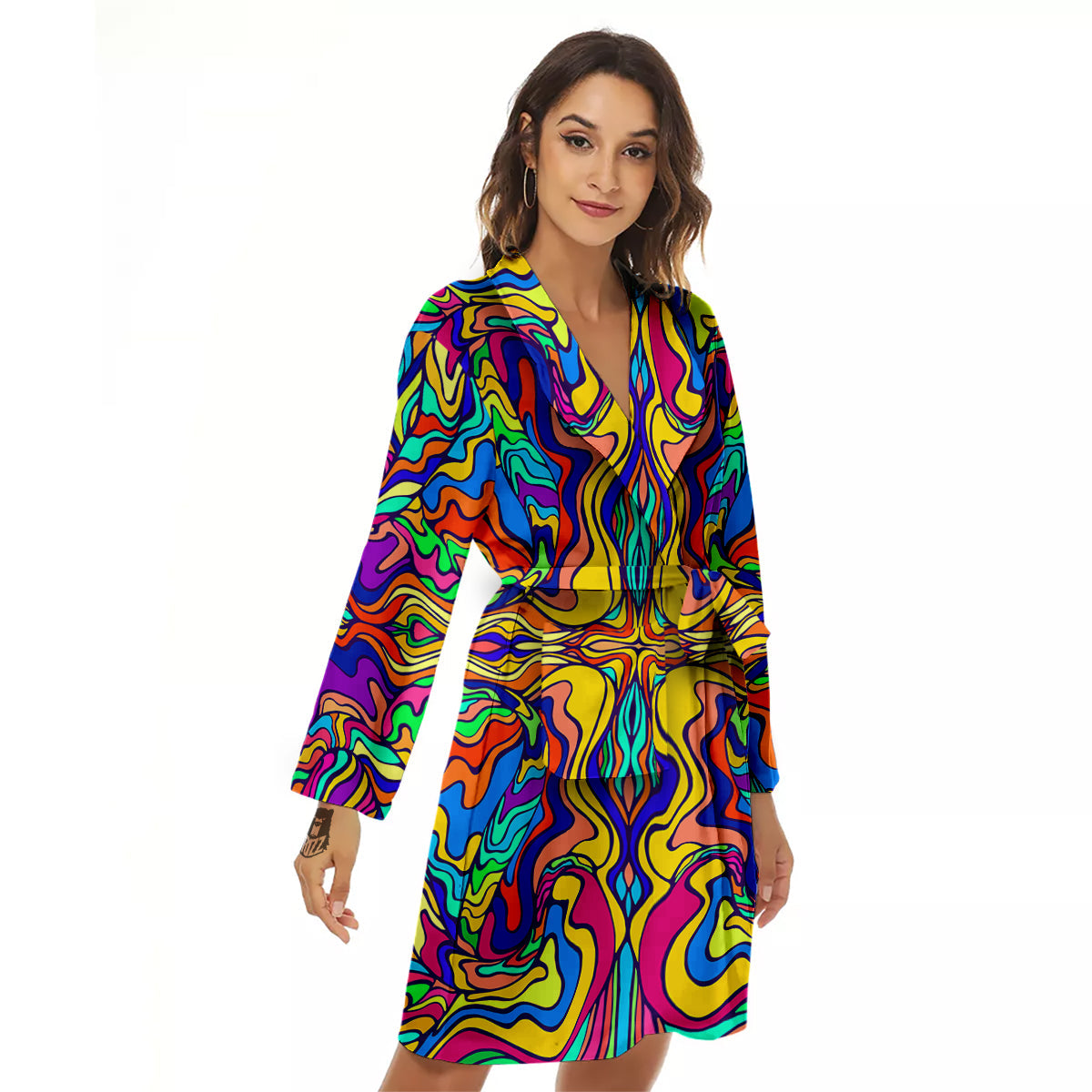 Psychedelic Colorful Fractal Mirror Print Women's Robe-grizzshop
