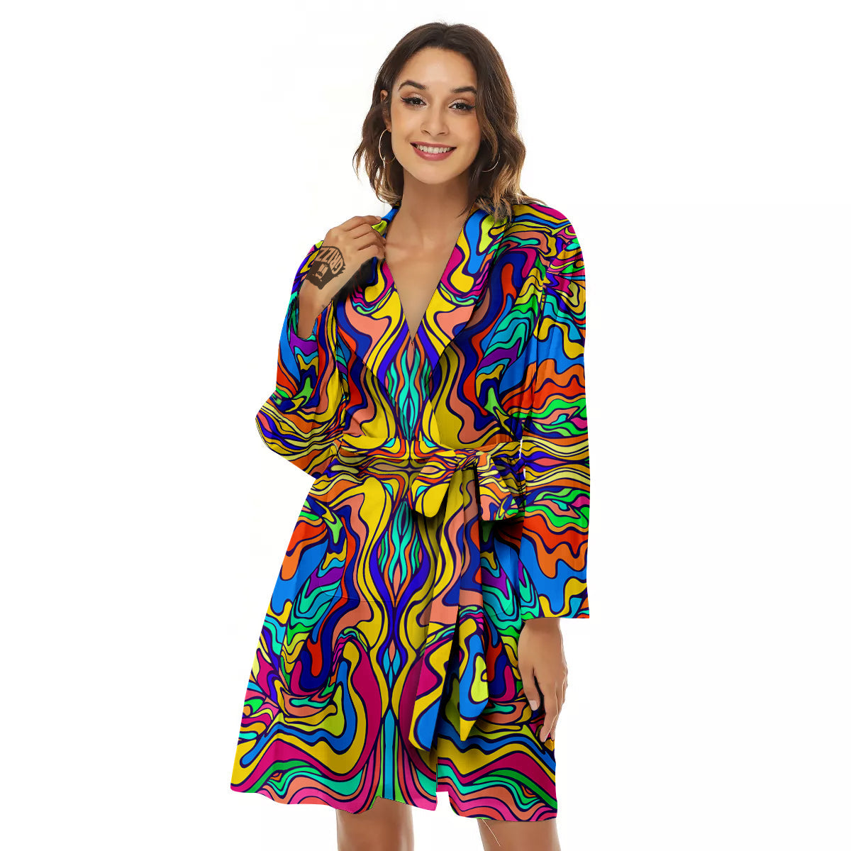Psychedelic Colorful Fractal Mirror Print Women's Robe-grizzshop