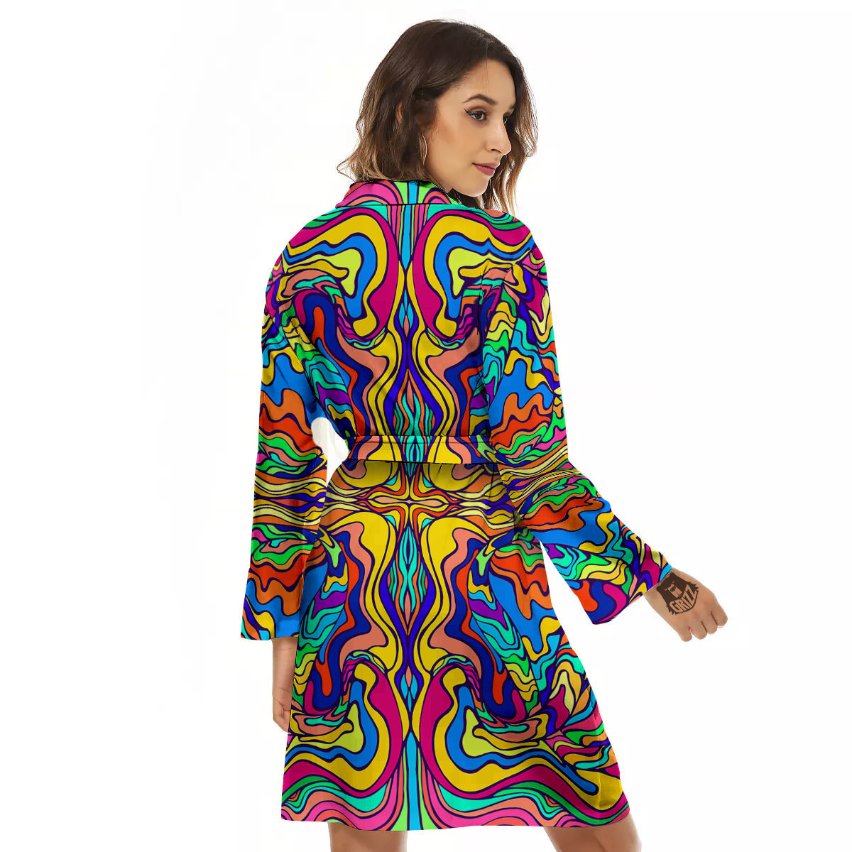 Psychedelic Colorful Fractal Mirror Print Women's Robe-grizzshop