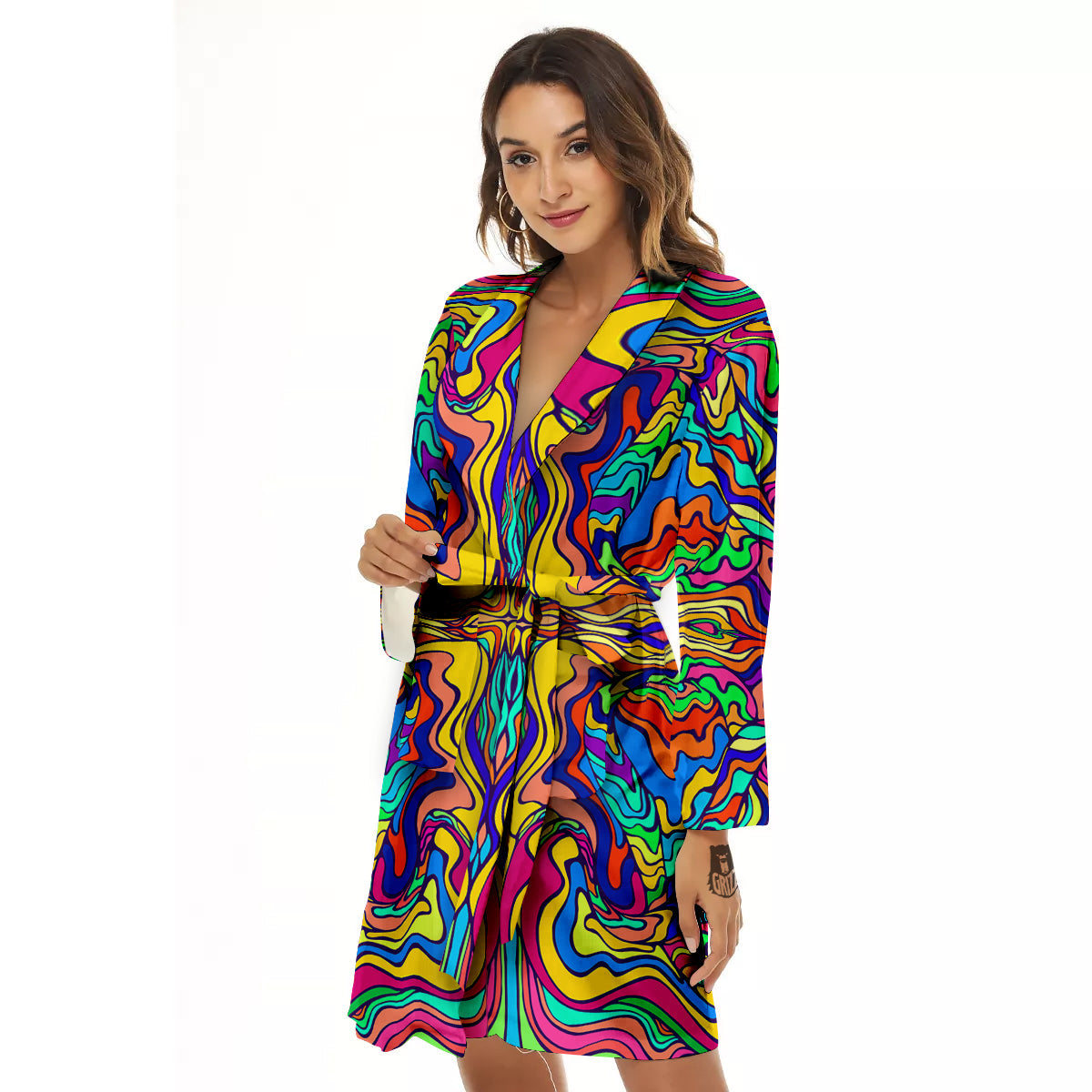 Psychedelic Colorful Fractal Mirror Print Women's Robe-grizzshop