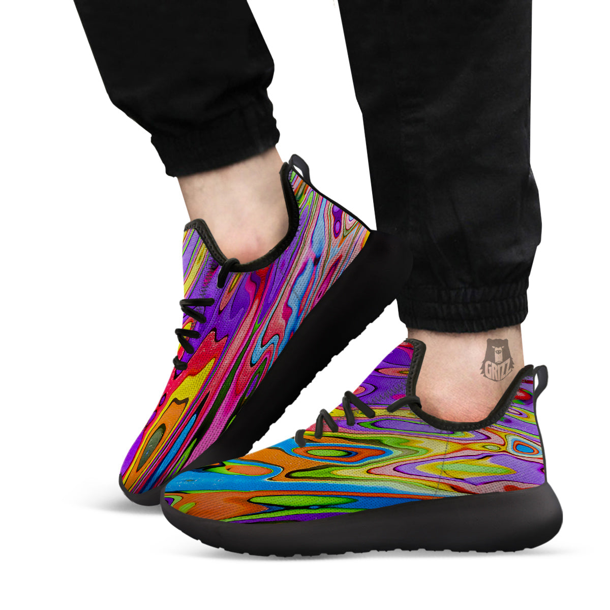 Psychedelic Colorful Print Black Athletic Shoes-grizzshop