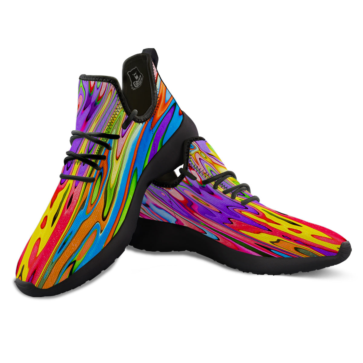 Psychedelic Colorful Print Black Athletic Shoes-grizzshop