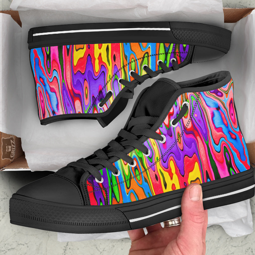 Psychedelic Colorful Print Black High Top Shoes-grizzshop