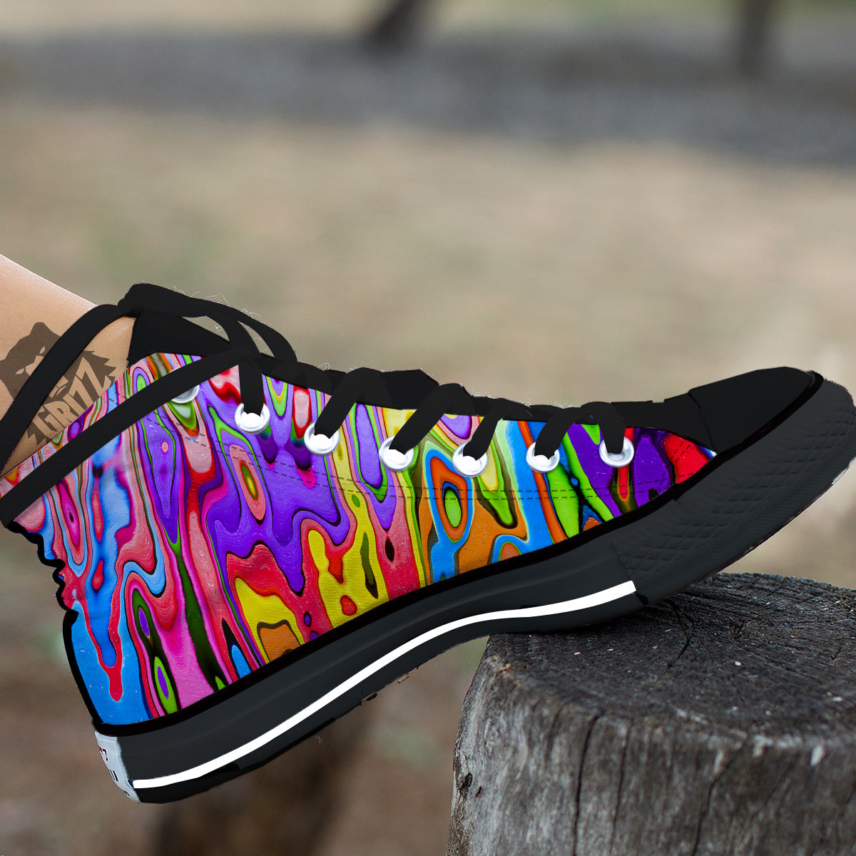 Psychedelic Colorful Print Black High Top Shoes-grizzshop