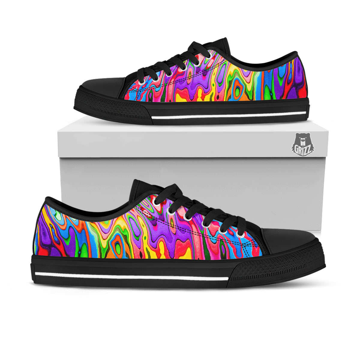 Psychedelic Colorful Print Black Low Top Shoes-grizzshop
