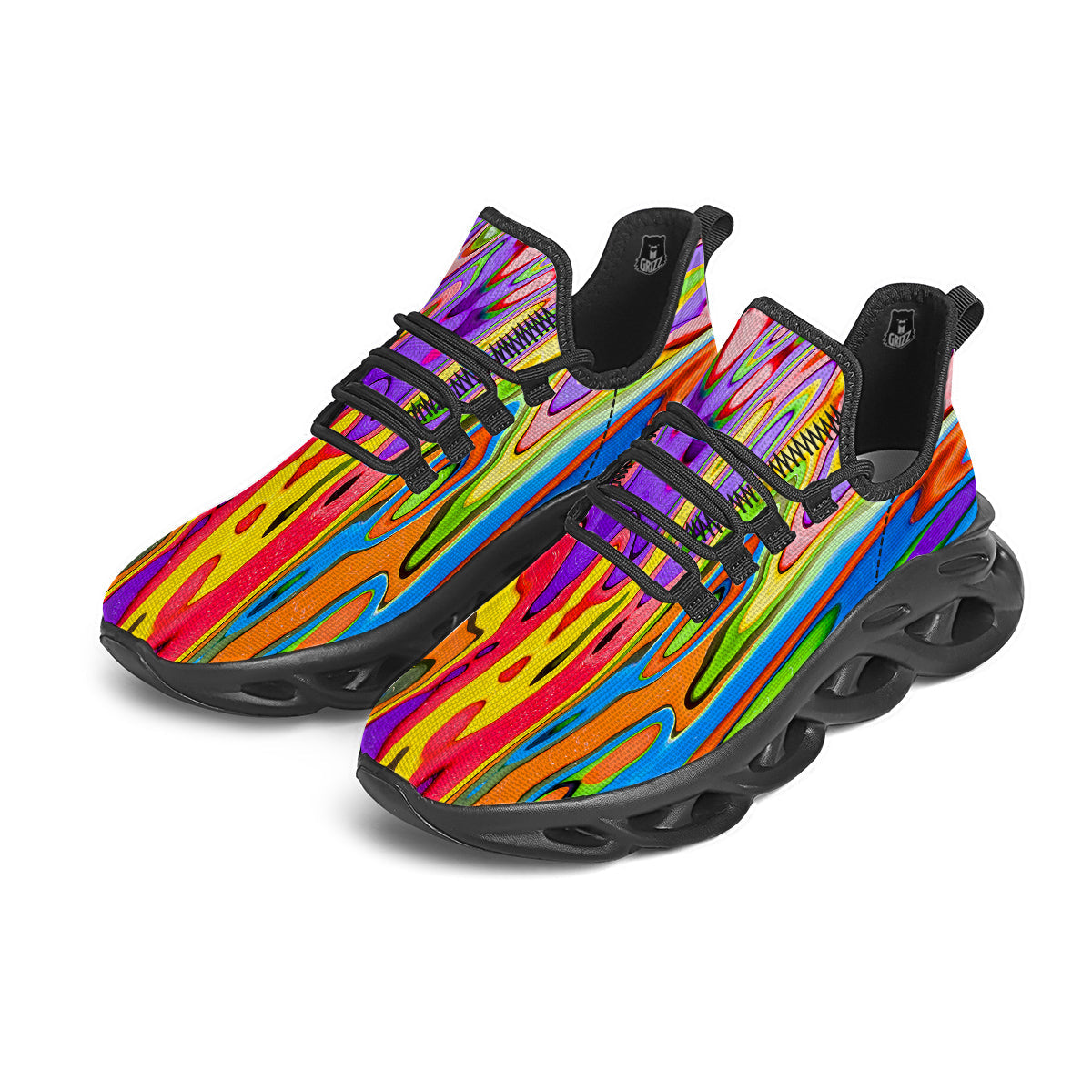 Psychedelic Colorful Print Black Running Shoes-grizzshop