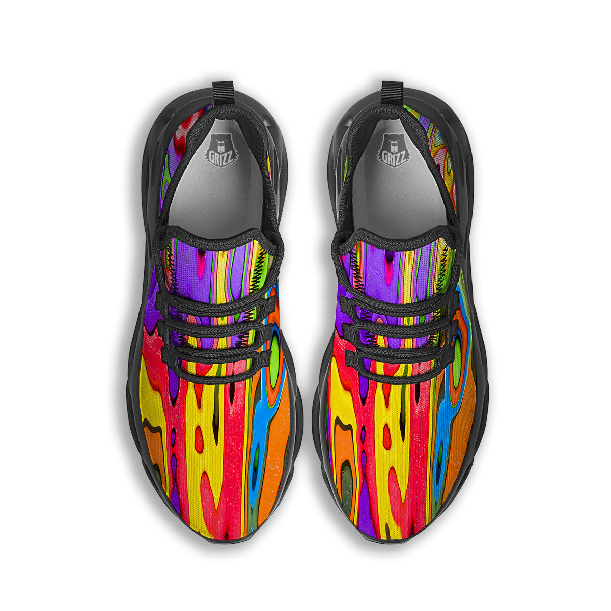 Psychedelic Colorful Print Black Running Shoes-grizzshop