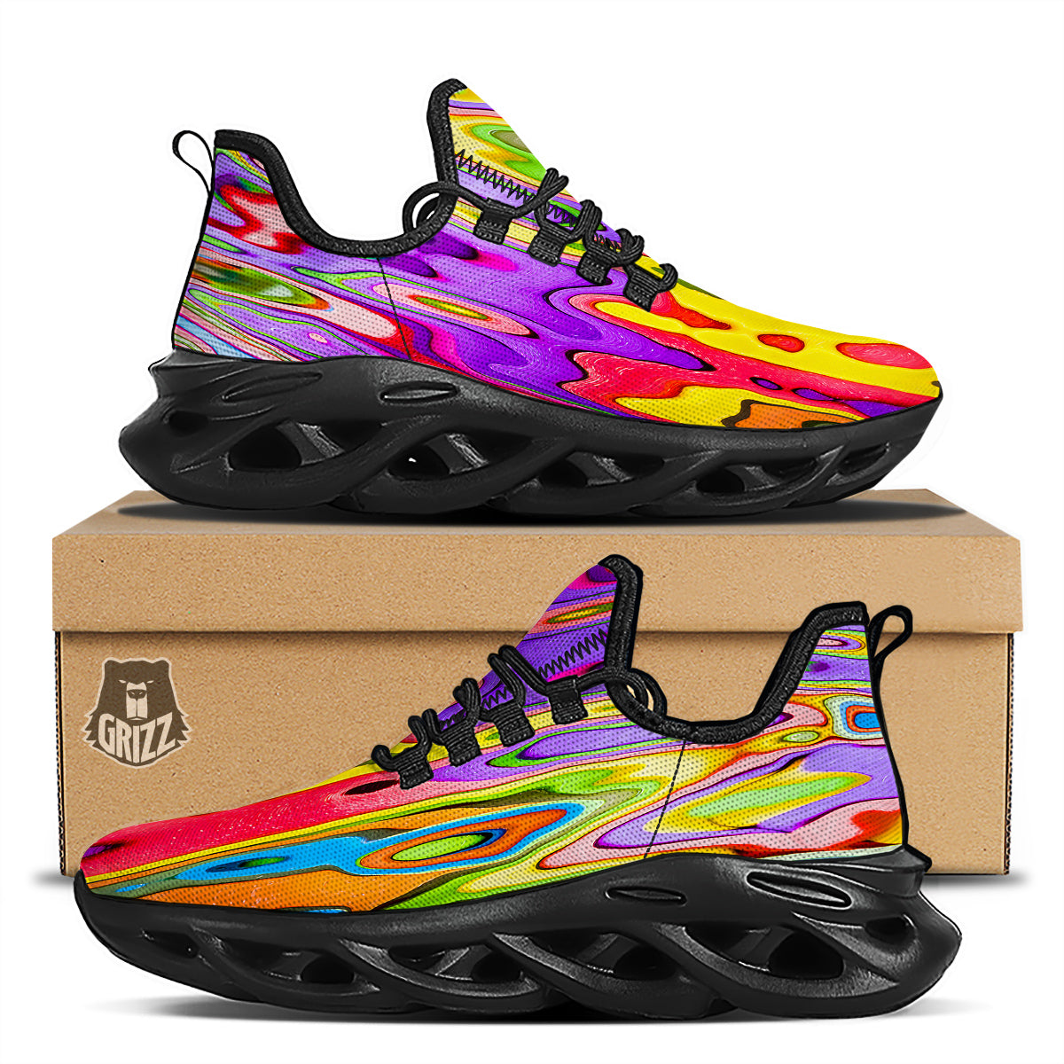 Psychedelic Colorful Print Black Running Shoes-grizzshop