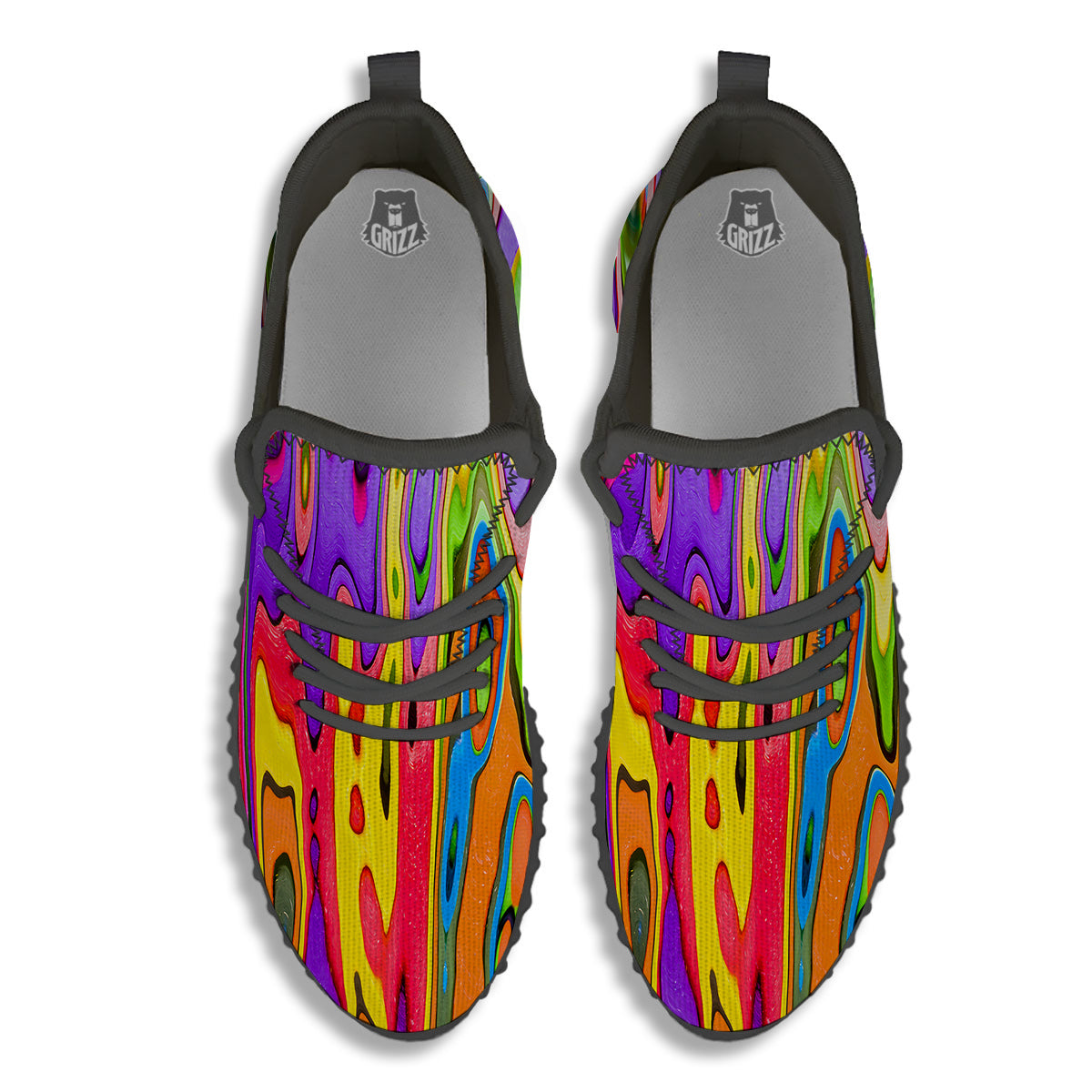 Psychedelic Colorful Print Black Walking Shoes-grizzshop