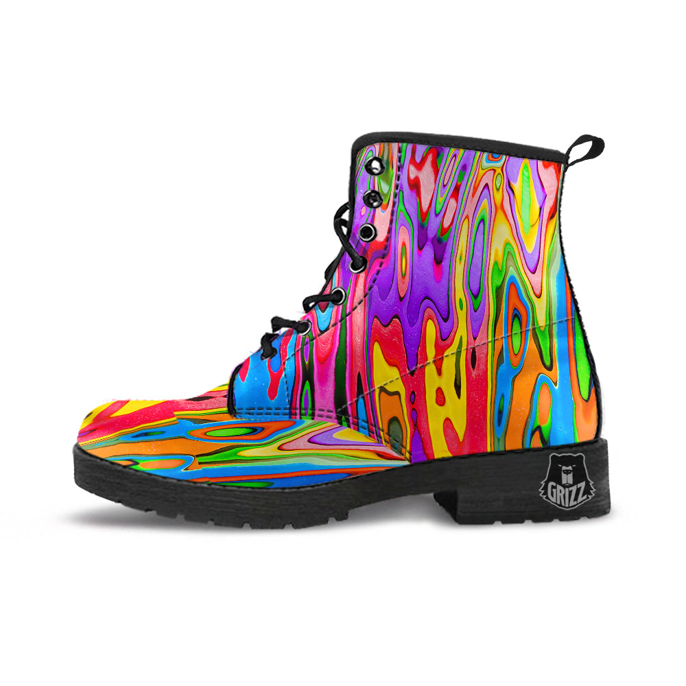 Psychedelic Colorful Print Leather Boots-grizzshop