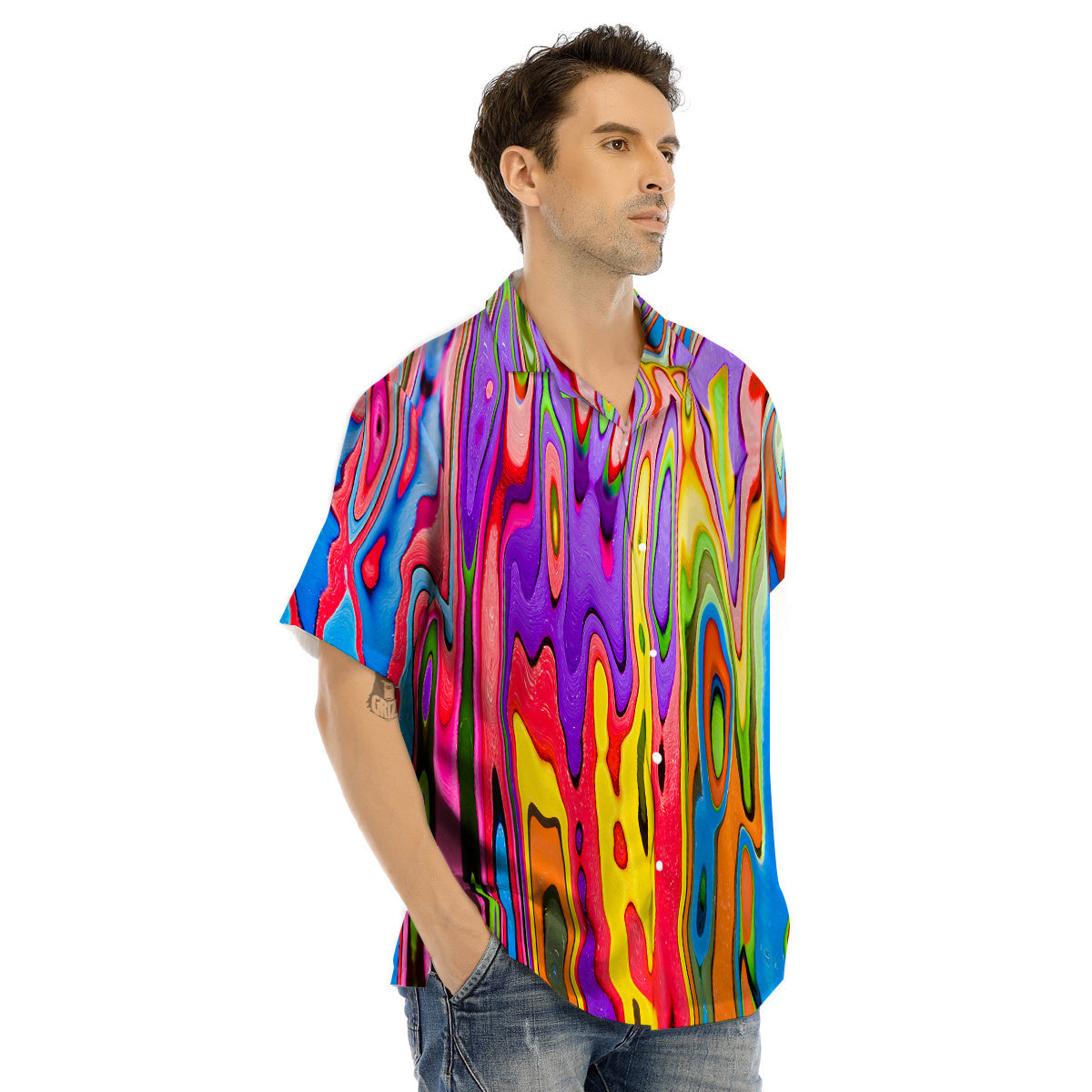 Psychedelic Colorful Print Men's Hawaiian Shirt-grizzshop